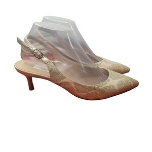 L.K. Bennett  Ava metallic floral slingback pointed toe heels